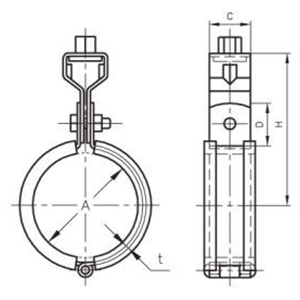 A10213 アカギ ステン防振吊タン付3tゴム(SGP管用防振補助バンド)の寸法図