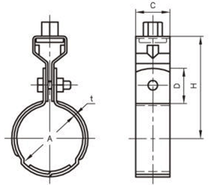 A10225 アカギ 組式SP吊タン付(スパイラルダクト管用バンド)の寸法図