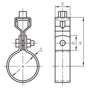 A10227 アカギ ステンSP吊タン付(スパイラルダクト管用バンド)の寸法図
