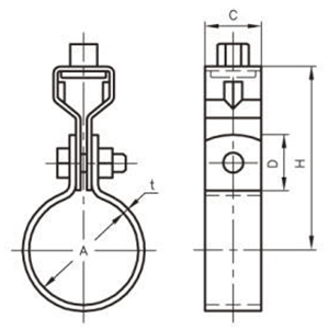 A10230 アカギ ステンSP吊アカギ ステンタン付(スパイラルダクト管用バンド)の寸法図