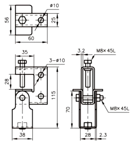 A10256 エイム(吊ボルト用)の寸法図