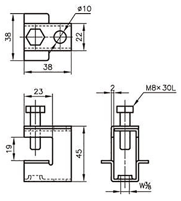 A10258 エイムS型(吊ボルト用)の寸法図