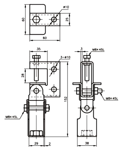 A10263 ステン エイムF型(吊ボルト用)の寸法図