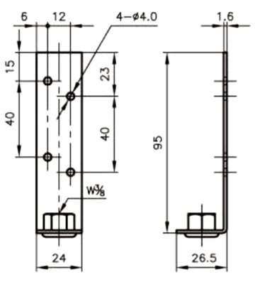 A10290 木造吊足(吊ボルト用)の寸法図