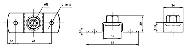 A10293 アカギ ねじ込T足(吊ボルト接続用)の寸法図
