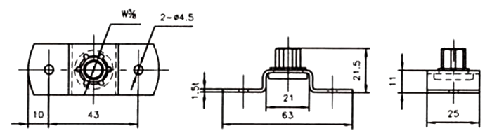 A10295 ステンねじ込T足(吊ボルト接続用)の寸法図