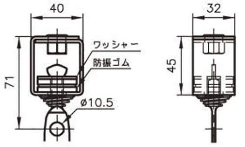 A10298 ミニ防振吊Bタイプ(軽量物用防振用吊金具)の寸法図