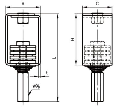 A10300 防振吊I型(防振用吊金具)の寸法図