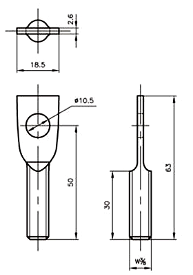 A10322 固定タン 外ねじ(丸かん外ねじ)の寸法図