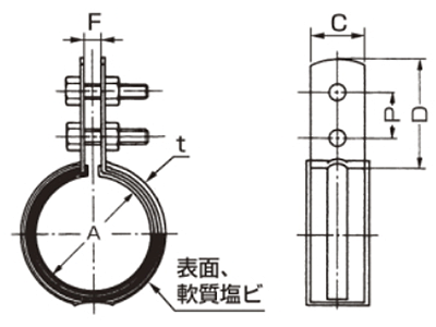 A10328 デップCU立バンド(銅管用)の寸法図