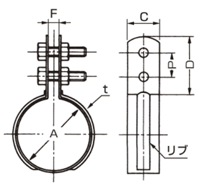 A10331 VP立バンド(VP管用提灯式バンド)の寸法図