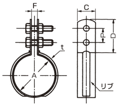 A10352 ステン VP立バンド(VP管用提灯式)の寸法図