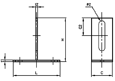A10371 長穴溶接T足(立バンド用取付足)の寸法図