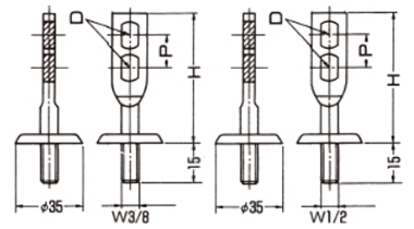 A10402 アカギ どぶめっき座付羽子板 (立バンド用のねじ込み式取付足)(電気亜鉛めっき仕上げ)の寸法図