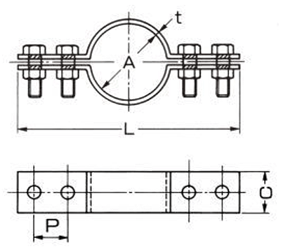 A10408 床バンド(SGP管用)の寸法図