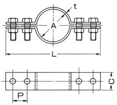 A10423 ステン床バンド(ステンレス管用)の寸法図