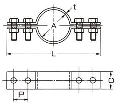 A10425 ステンTN床バンド(FDP管用)の寸法図