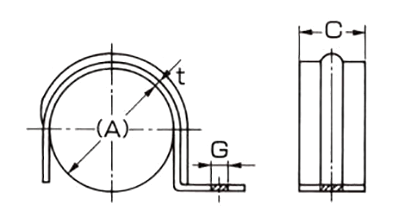 A10436 リブ付片サドル(SGP管用片押さえ式)の寸法図