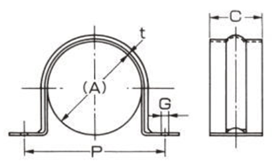 A10452 ステンサドル(ステンレス鋼管用)の寸法図