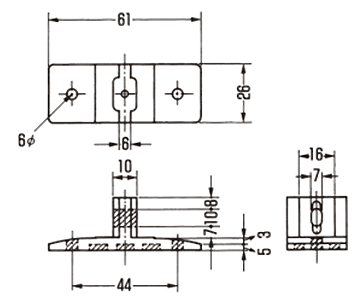A10508 PPバンド用T足(グレー)(浮き上がり配管用取付足)の寸法図