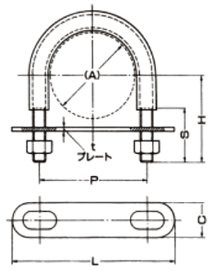 A10606 デップUボルト(SU)(ステンレス薄肉管・SUモルコ管用)の寸法図