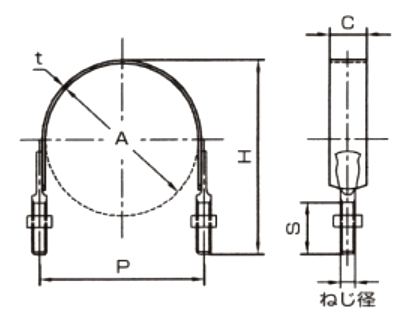 A10629 ステンTNUバンド(FDP管用)の寸法図
