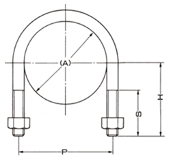 A10632 アカギ どぶめっきUボルト (SGP管用のUボルト)(溶融亜鉛めっき仕上げ)の寸法図