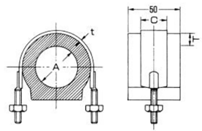 A10648 ウレタンMSステンバンド付(冷温水置式配管断熱用Uバンド)の寸法図