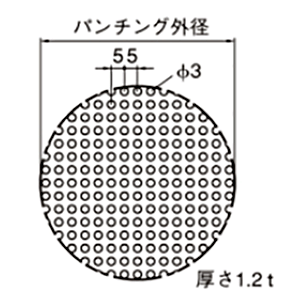 A10682 ステンレス ホッパー用パンチング目皿(排水管内異物混入防止目皿)の寸法図