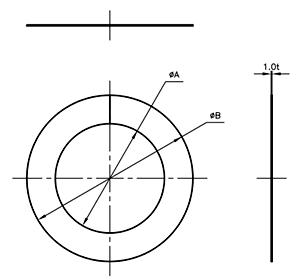 A10701 MTプレート ステンレス(配管貫通部用化粧プレート)の寸法図