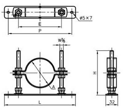 A13577 TNセットフロアナット付プレート(排水管(耐火二層管)用レベル調整バンド)の寸法図