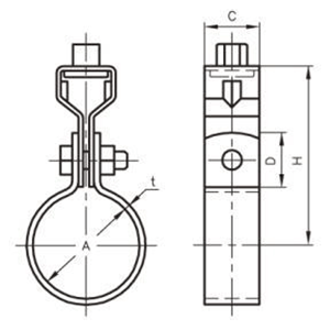 A15517 アカギ 亜鉛鋼板SP吊タン付(スパイラルダクト管用バンド)(溶融亜鉛めっき仕上げ)の寸法図