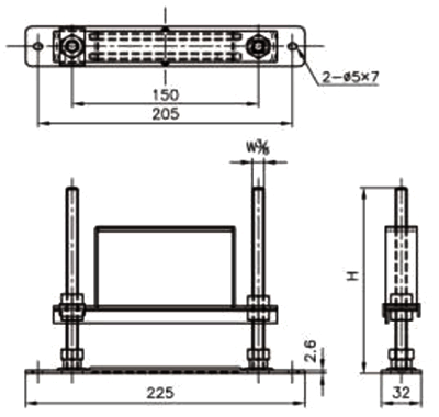 A16426 スライド金具カクバリ(ストッパー付)(排水ヘッダー、排水管支持)の寸法図