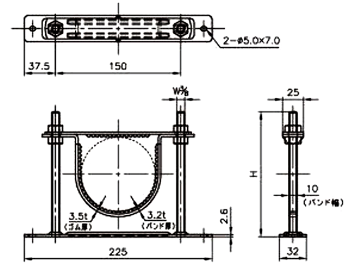 A17635 排水ヘッダー用支持金具(排水ヘッダー、排水管支持)の寸法図