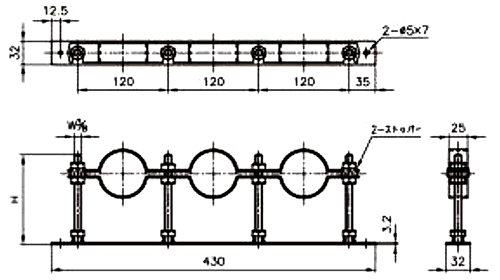 A17639 三連フロアーバンド(排水ヘッダー、排水管支持)の寸法図