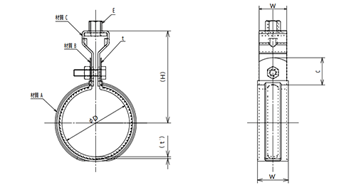 鉄 ユニクロ ELフラット吊バンド (TP管用)(TP10110) (TPE)(AWJ品)の寸法図