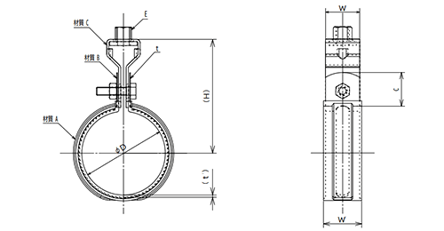 鉄 ドブメッキ ELフラット吊バンド (TP管用)(TP10115) (TPE)(AWJ品)の寸法図
