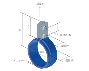 鉄 ユニクロ ELフラット立バンド (TP管用)(TP10210) (TPE)(AWJ品)の寸法図