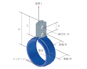 鉄 ドブメッキ ELフラット立バンド (TP管用)(TP10215) (TPE)(AWJ品)の寸法図