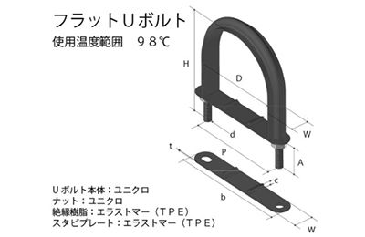 鉄 ユニクロ フラットUボルト (VP管用)(VP10340) (TPE)(AWJ品)の寸法図