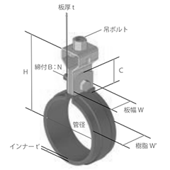 ステンレス NH付 ELフラット吊バンド SU管 (屋外用)(SU10114)(TPE)(AWJ品)の寸法図
