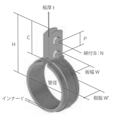 ステンレス NH付 ELフラット立バンド PE管 (屋外用)(PE10214)(TPE)(AWJ品)の寸法図