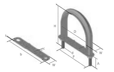 ステンレス フラットUボルト SGP管 (屋外用)(SG10343)(AWJ品)の寸法図