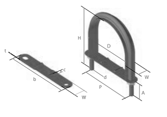 ステンレス フラットUボルト TP管 (屋外用)(TP10343)(AWJ品)の寸法図