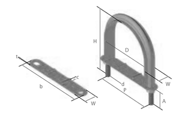 ステンレス フラットUボルト PE管 (屋外用)(PE10343)(AWJ品)の寸法図