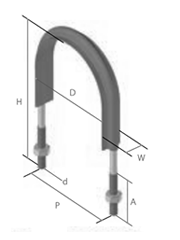ステンレス フラットUボルト VP管 (屋外用)(足長+30)(VP10354)(AWJ品)の寸法図