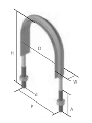 ステンレス フラットUボルト SGP管 (屋外用)(足長+30)(SG10354)(AWJ品)の寸法図