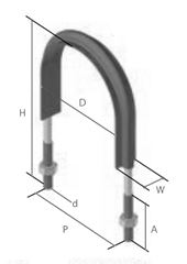 ステンレス フラットUボルト TP管 (屋外用)(足長+30)(TP10354)(AWJ品)の寸法図