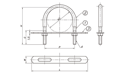 鉄 UB CU デップUボルト (軟質塩ビ デッピング品)(昭和コーポレーション品)の寸法図