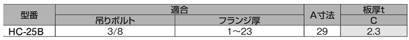 昭和コーポレーション 鉄 ビューティークランプ HC (形鋼用 吊りボルト支持金具W3/8用)の寸法表